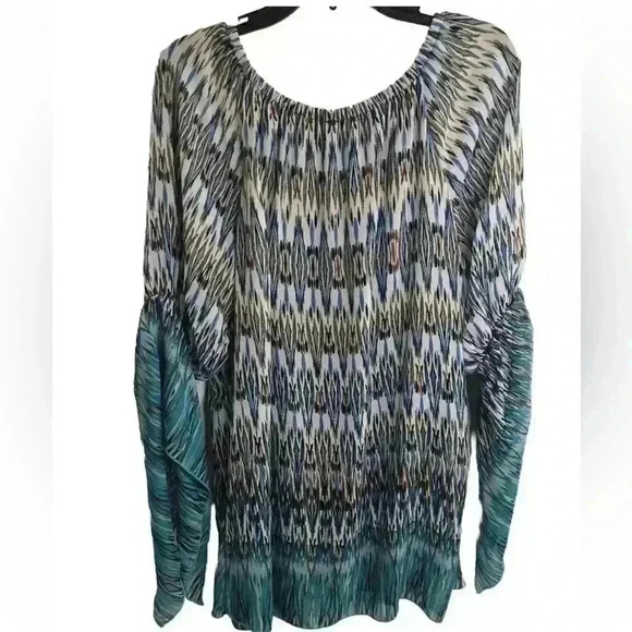 New Directions Ladies L/S Blue and White Silky Peacock look size XL - Picture 2 of 4